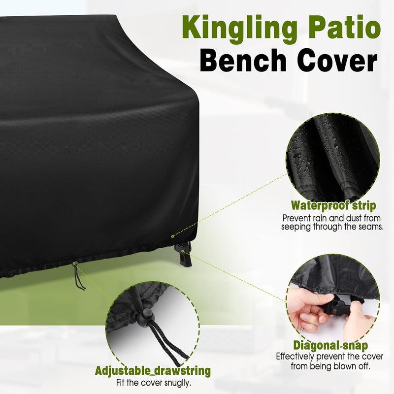 Kingling Outdoor Bench Covers, Patio Loveseats Cover Waterproof Bench Covers for Outdoor Furniture Glider Chair Sofa Cover, 42" W x 29" D x 37" H Black - Image 3